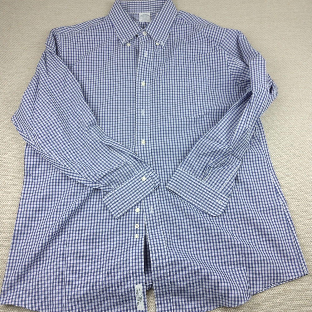 Brooks Brothers Regents Long Sleeve Shirt, Blue/White Checkered, Mens 17.5/33